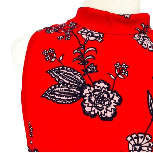 Eliza J Floral Sleeveless Mock Neck A-Line Open Back Dress Red Blue Size 16 - Picture 3 of 11